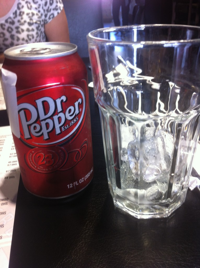 Poutine. Dr Pepper Soda